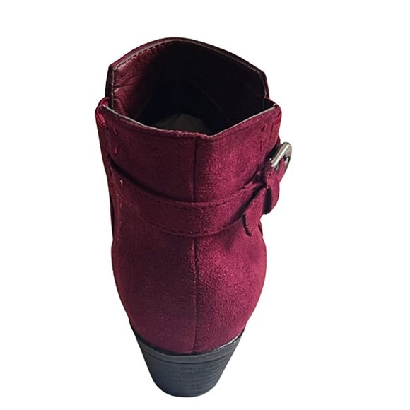 Nature Breeze Side Elastic Panel Block Heel Buckle Decor Women's Booties WINE - Picture 5 of 6